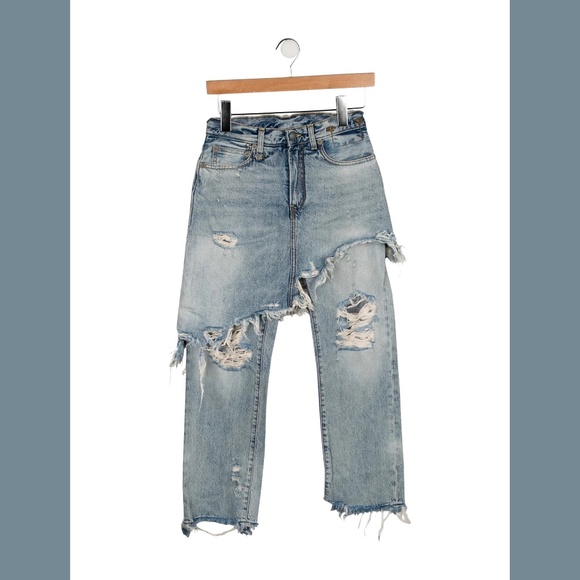 R13 Double Classic Shredded Jasper Skirt Jeans Blue Size 25 - Picture 2 of 12